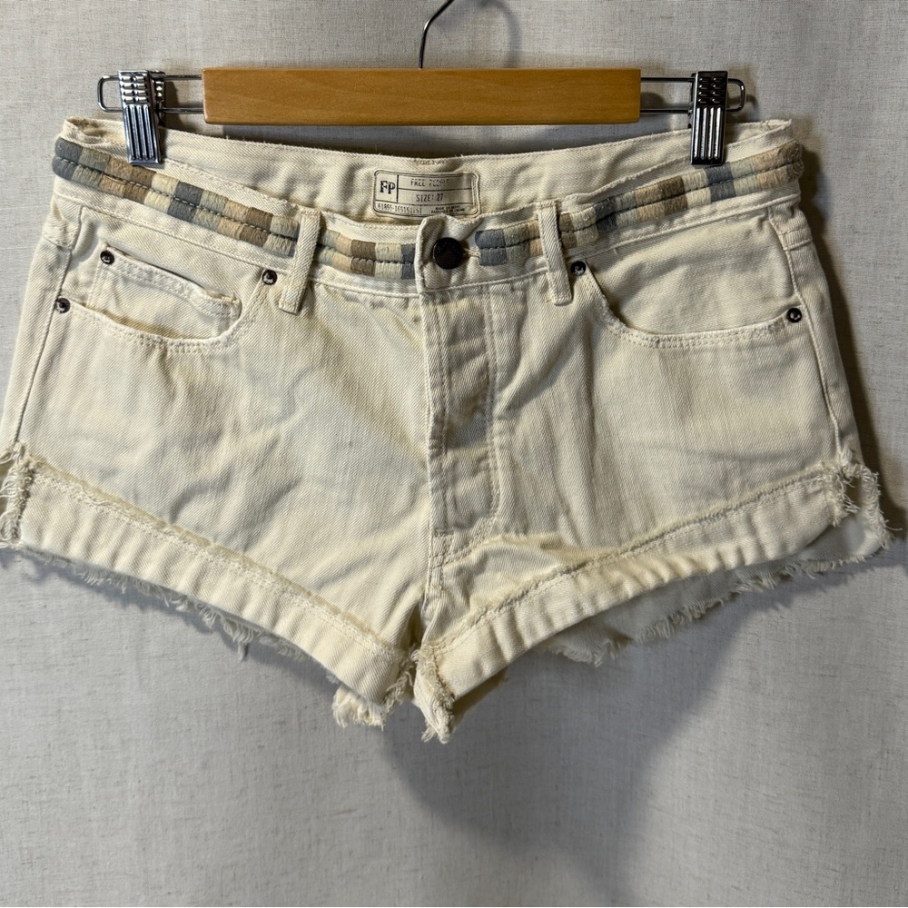 FP Movement Cream and Tan Jean Shorts